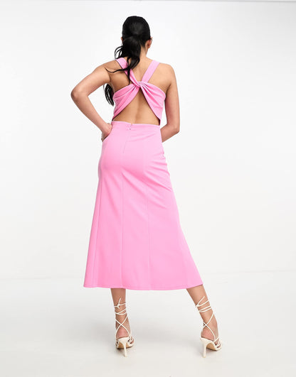 ASOS DESIGN square neck twist back a-line midi dress in pink