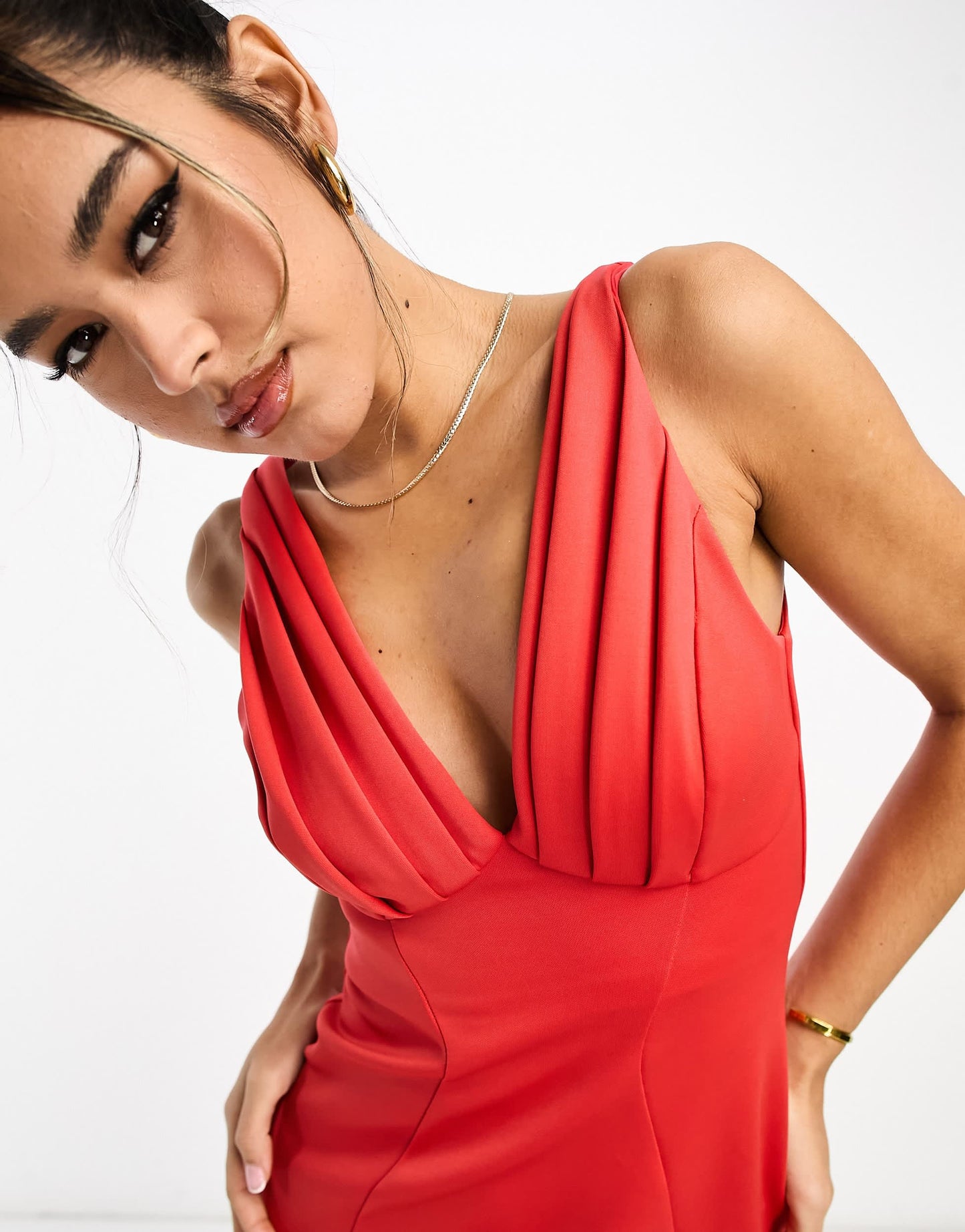 ASOS DESIGN pleated bust bodycon midi dress in red