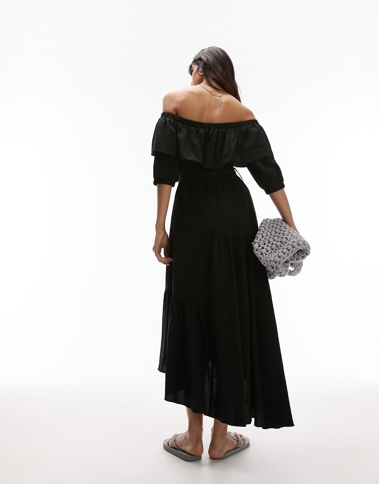 Topshop bardot midi dress in black