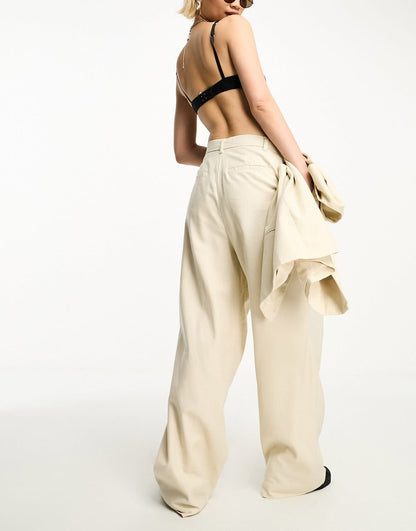 Object linen mix wide leg dad trouser co-ord in cream