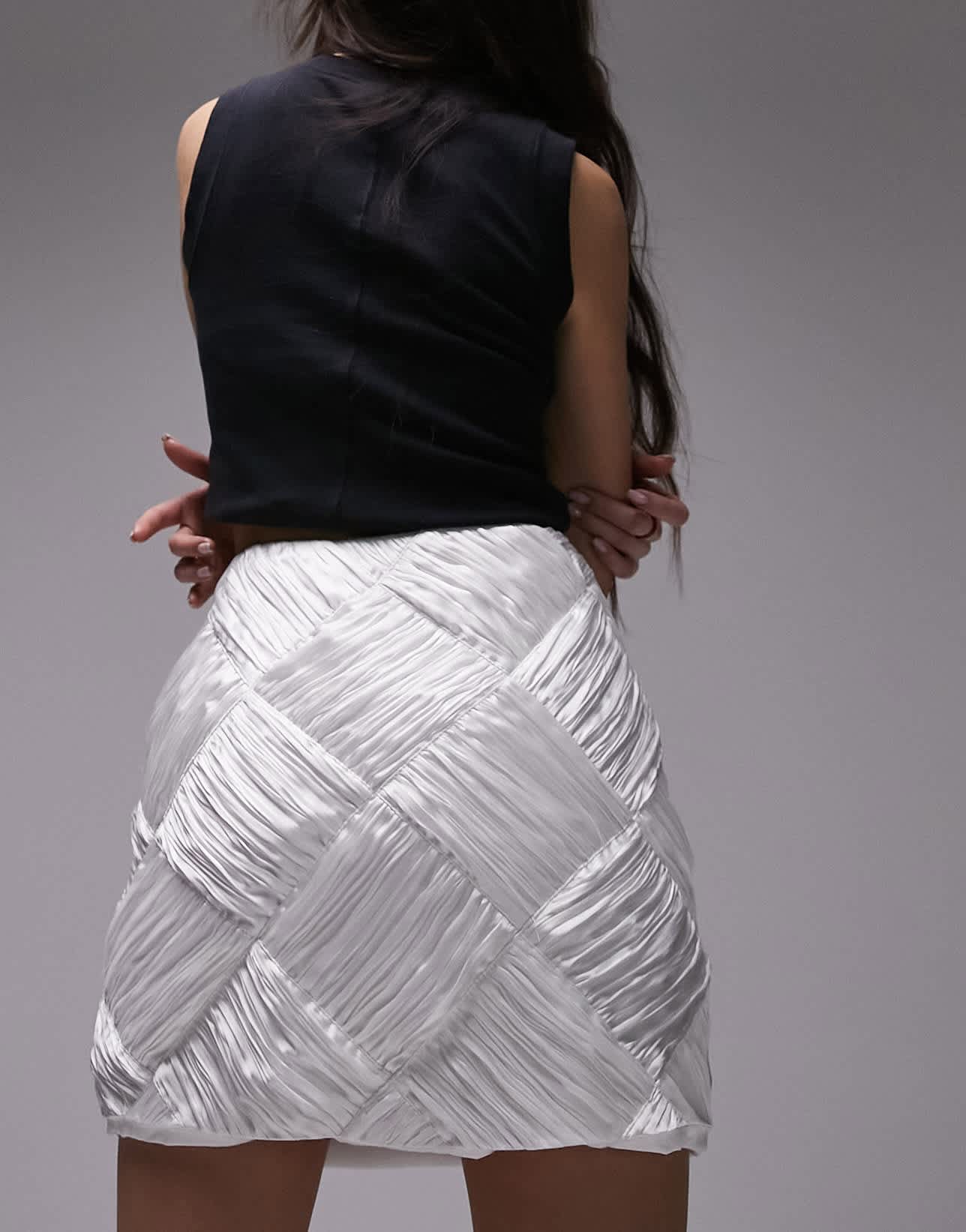Topshop weave satin mini skirt in ivory