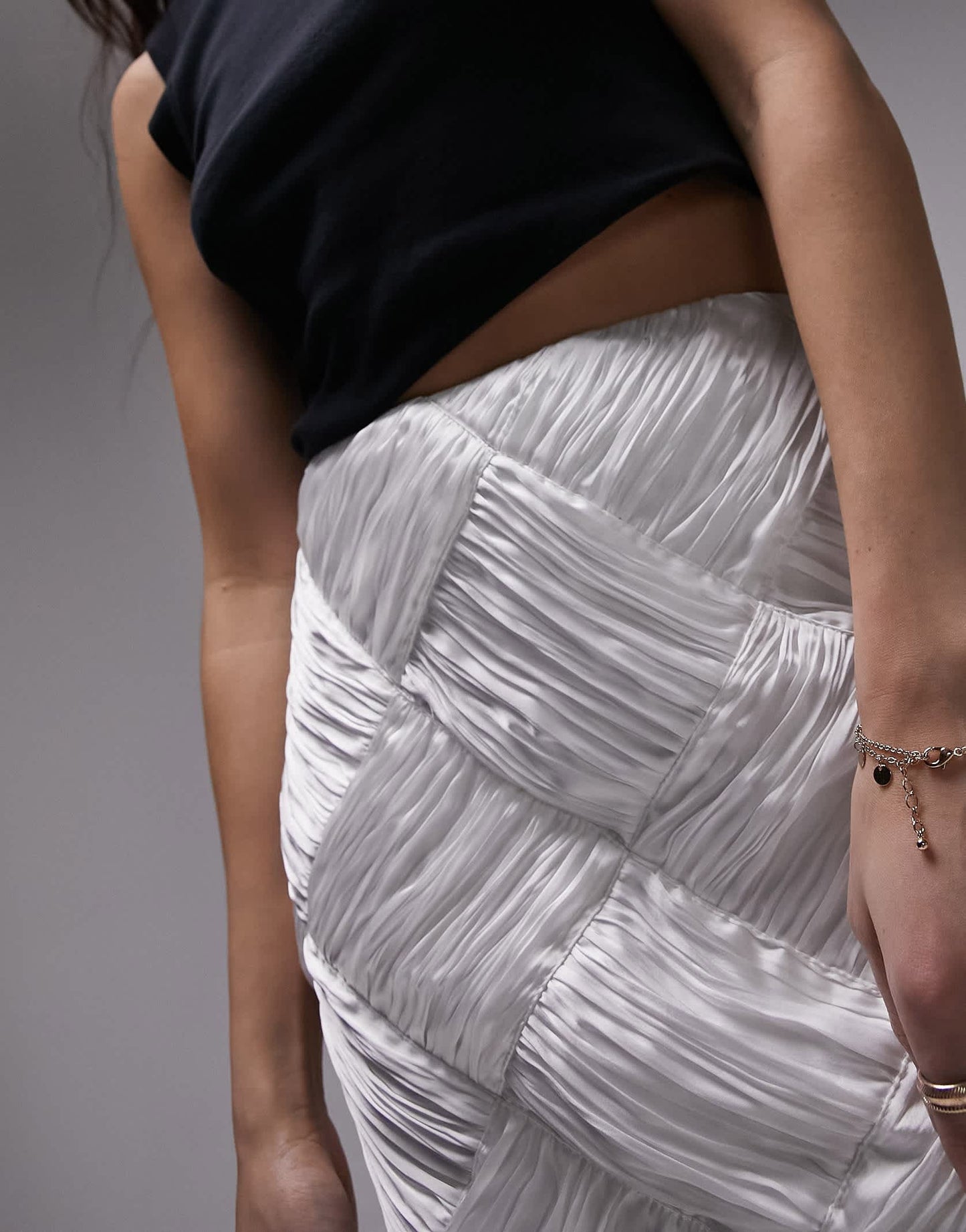 Topshop weave satin mini skirt in ivory