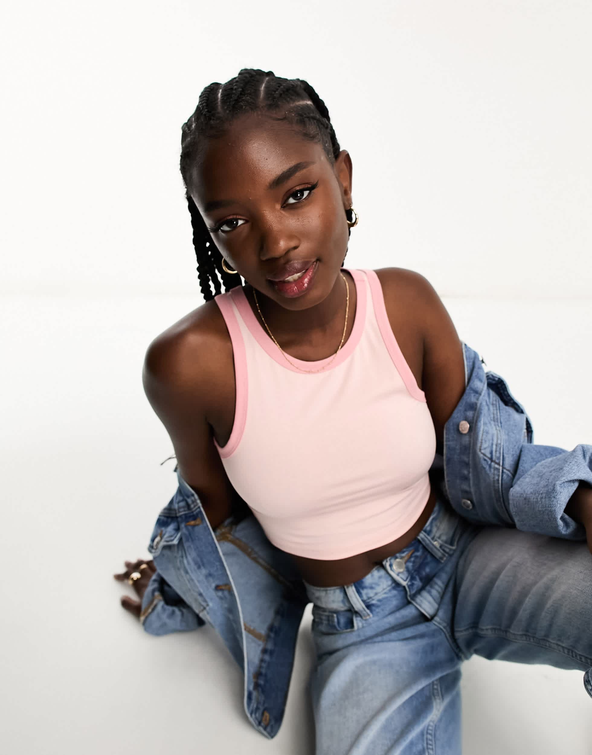 Urban Revivo scoop neck crop vest in pink