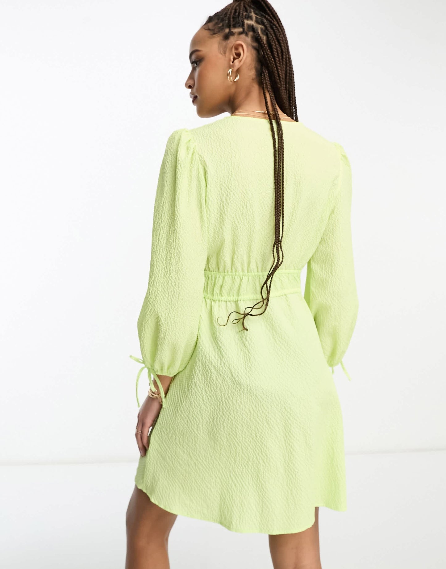 Nobody's Child Margot tie sleeve mini dress in lime green