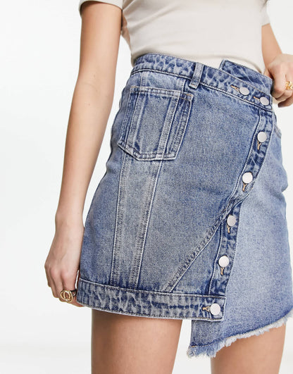 Urban Revivo asymmetric denim mini skirt in blue