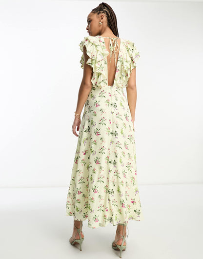 Nobody's Child ruffle midaxi dress in cream floral