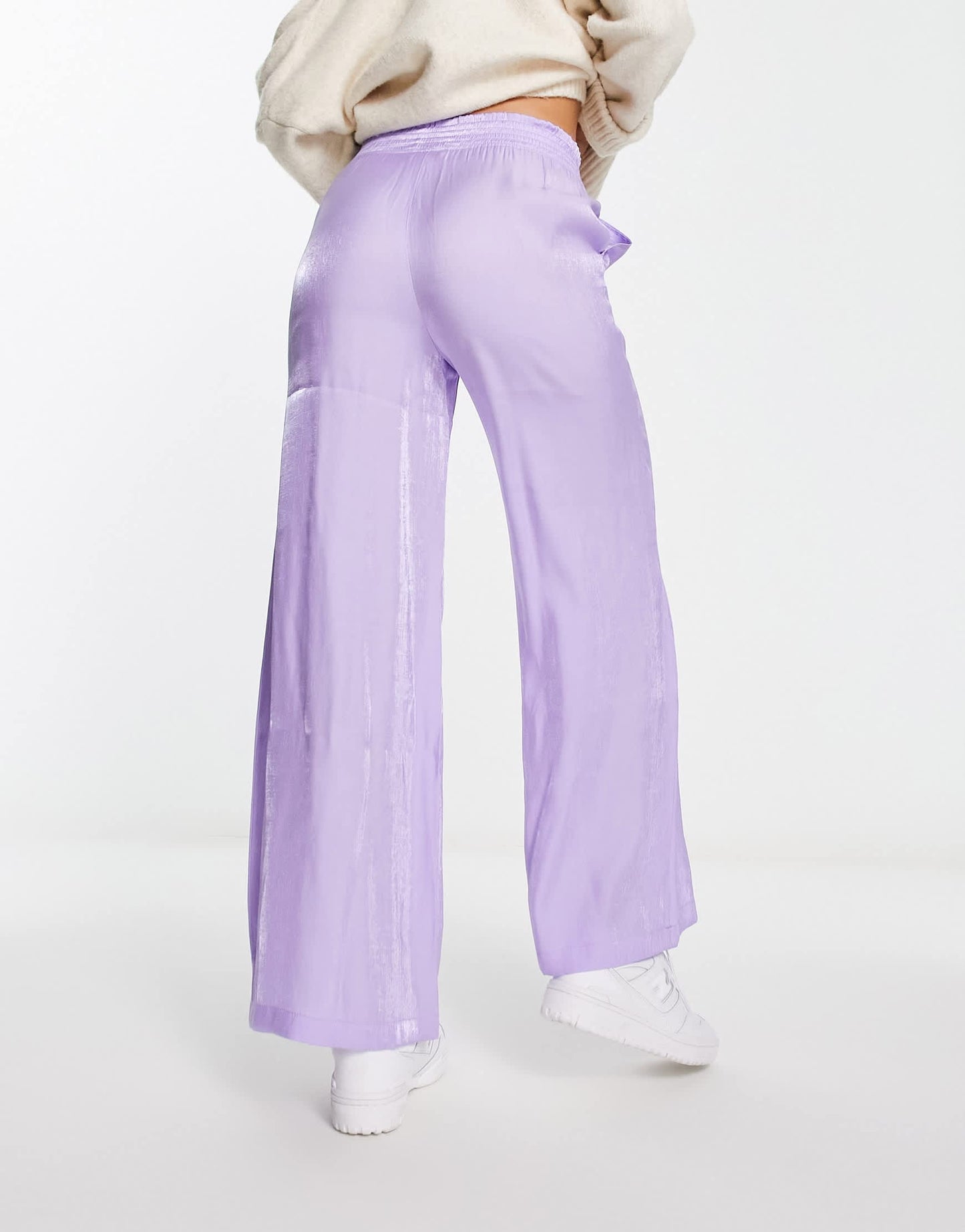 Monki metallic straight leg trousers in lilac
