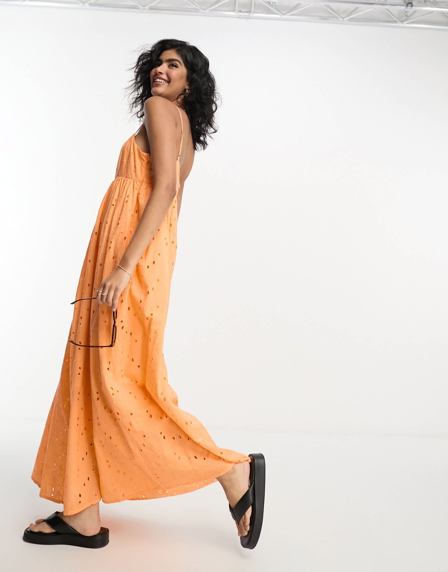 Selected Femme broderie maxi cami dress in peach orange