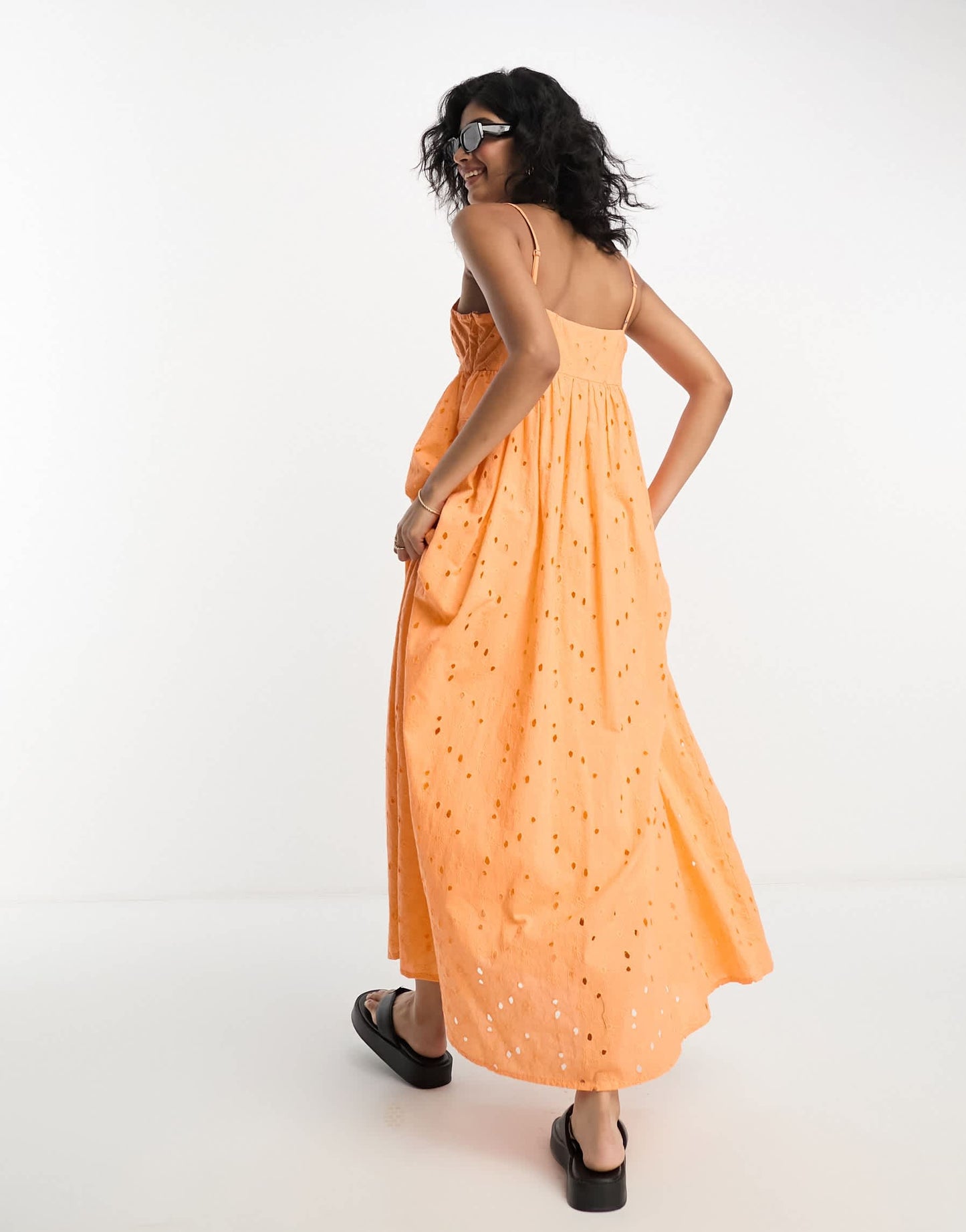 Selected Femme broderie maxi cami dress in peach orange