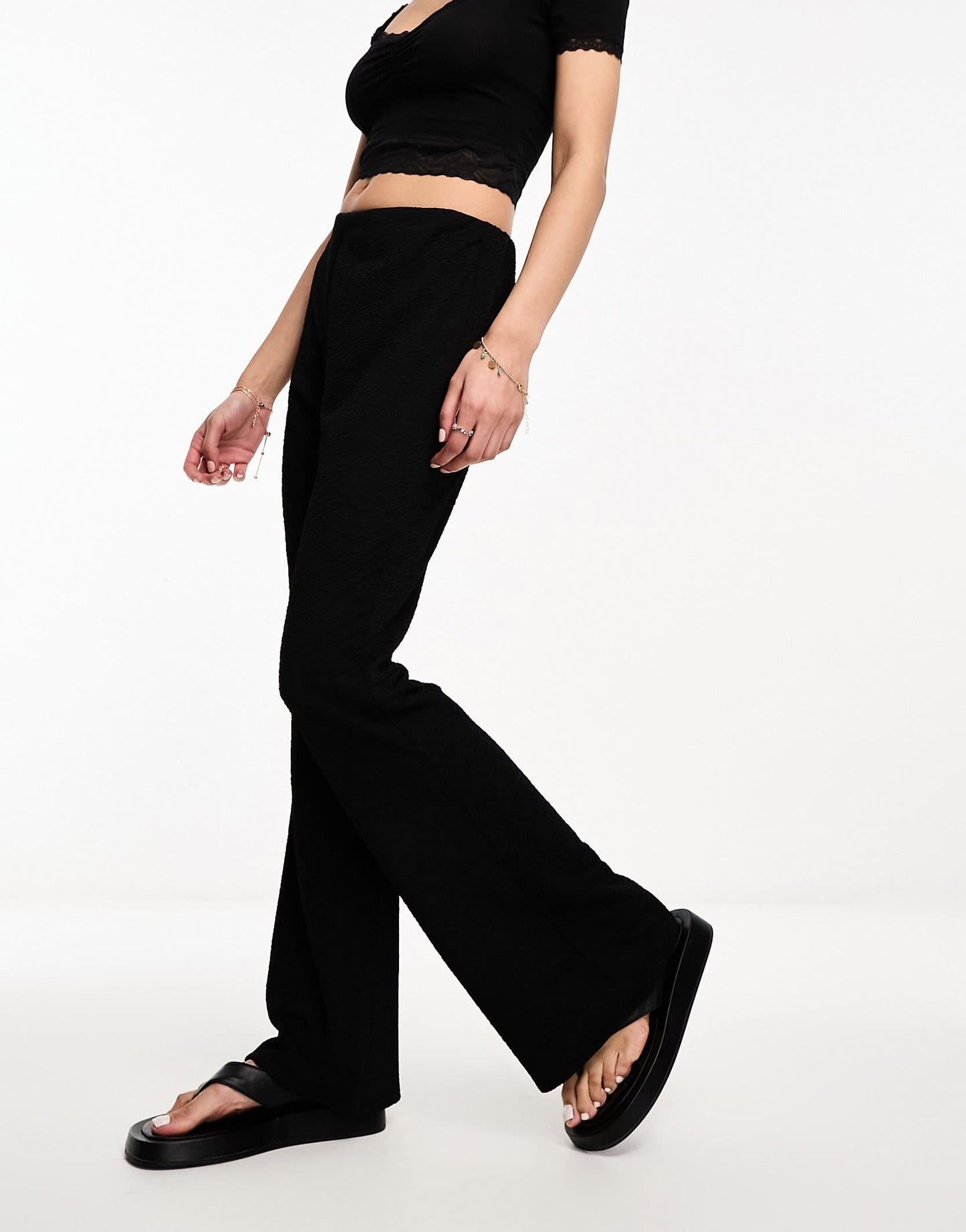 Urban Revivo jersey flare trousers in black
