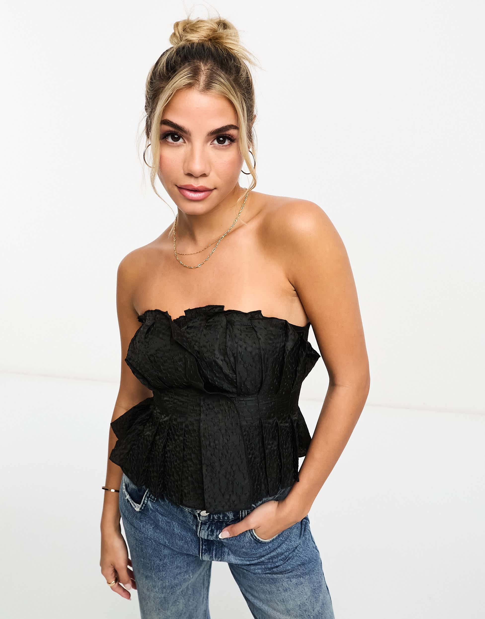 Urban Revivo bandeau textured top in black