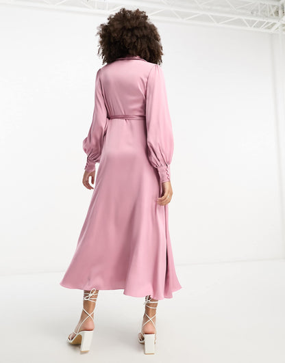 Vila Bridesmaid wrap full maxi dress in dusty pink