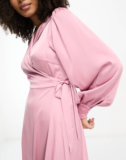 Vila Bridesmaid wrap full maxi dress in dusty pink