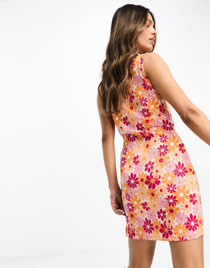 Vila sleeveless mini dress in sunset floral