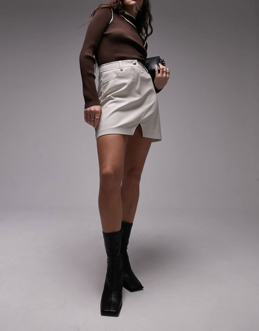 Topshop leather look denim styled mini skirt in ecru