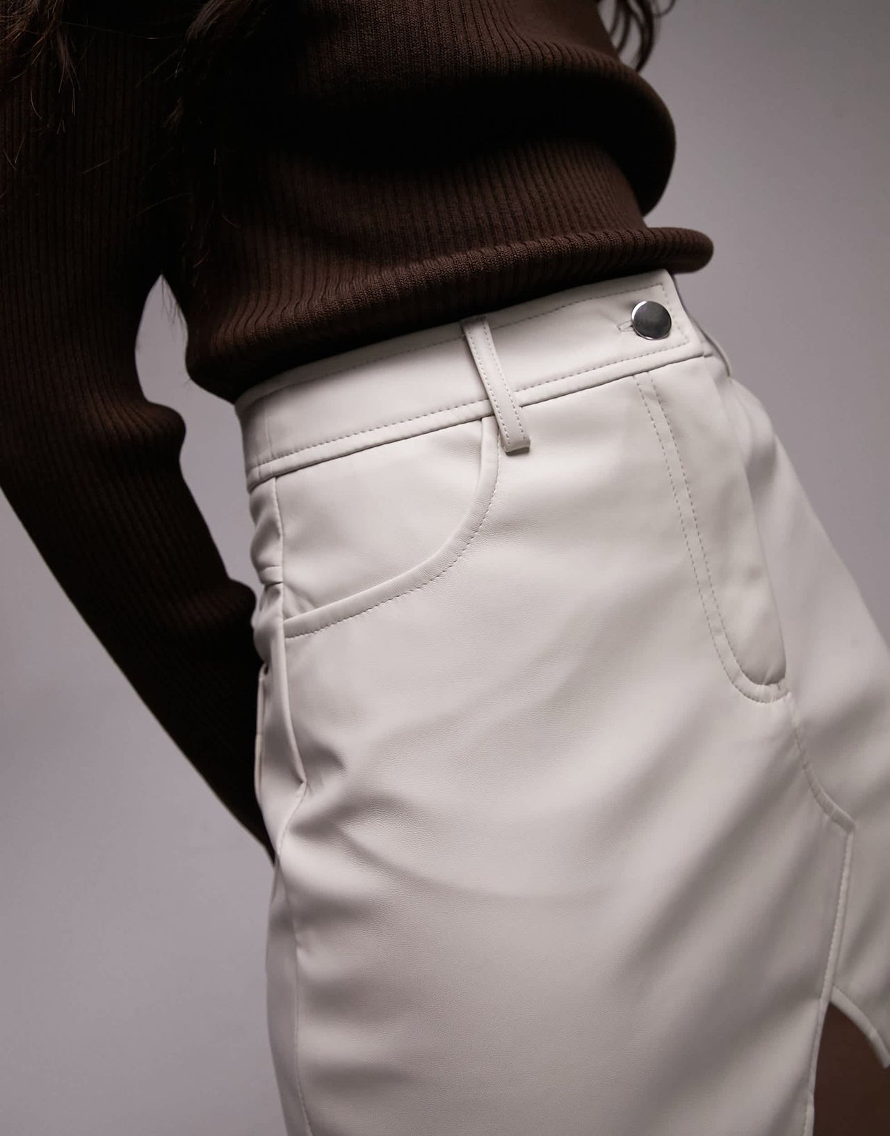 Topshop leather look denim styled mini skirt in ecru