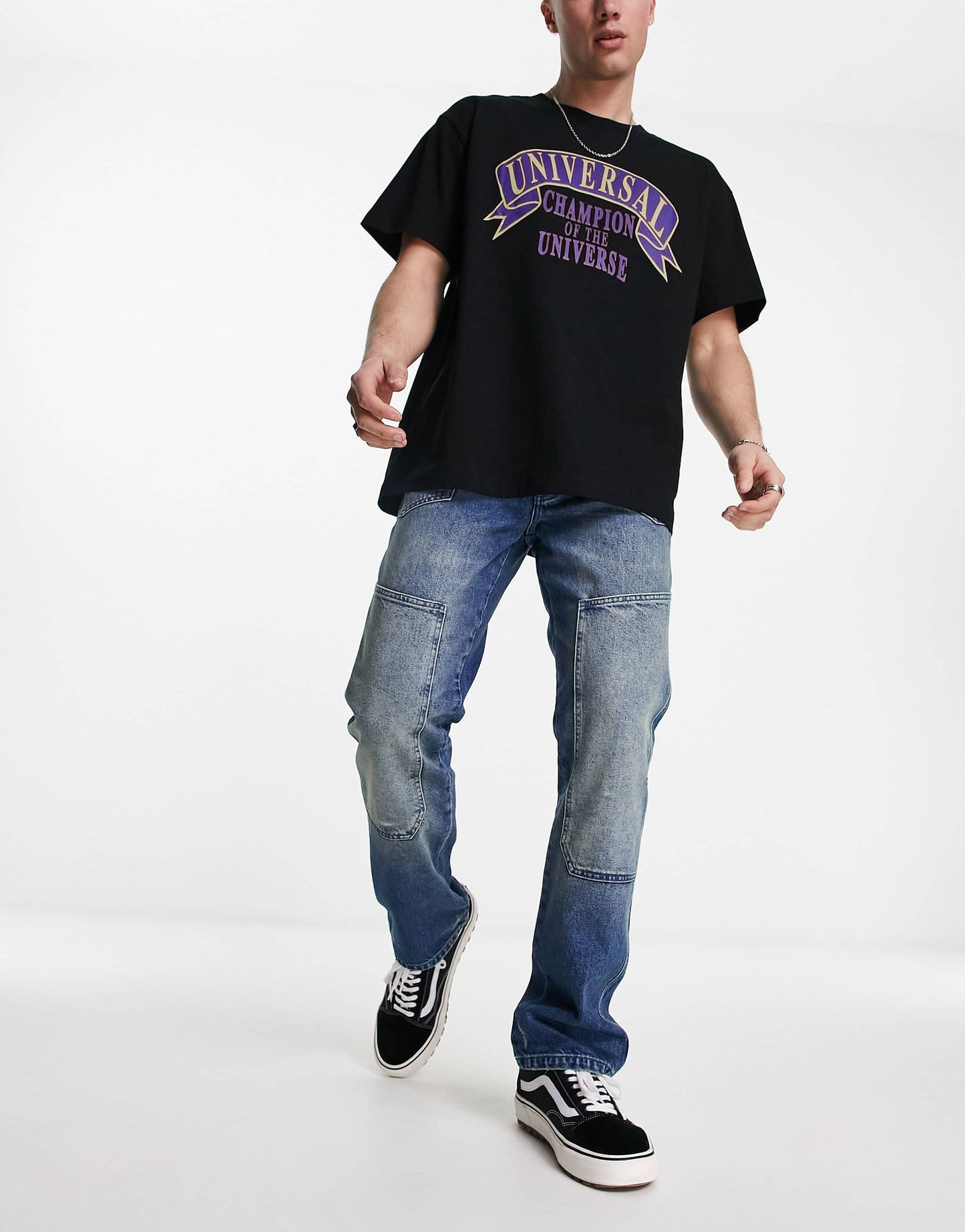 ASOS DESIGN straight jeans with carpenter details in tinted blue
