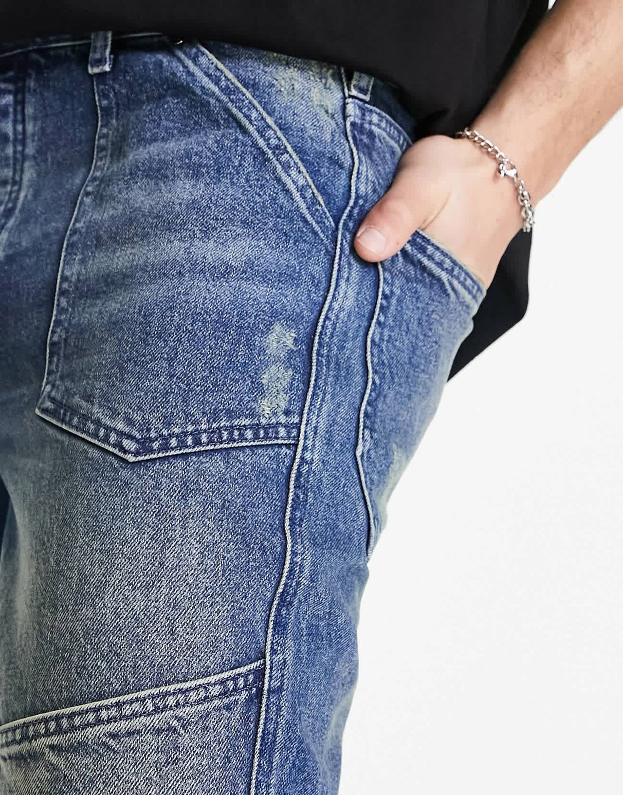 ASOS DESIGN straight jeans with carpenter details in tinted blue