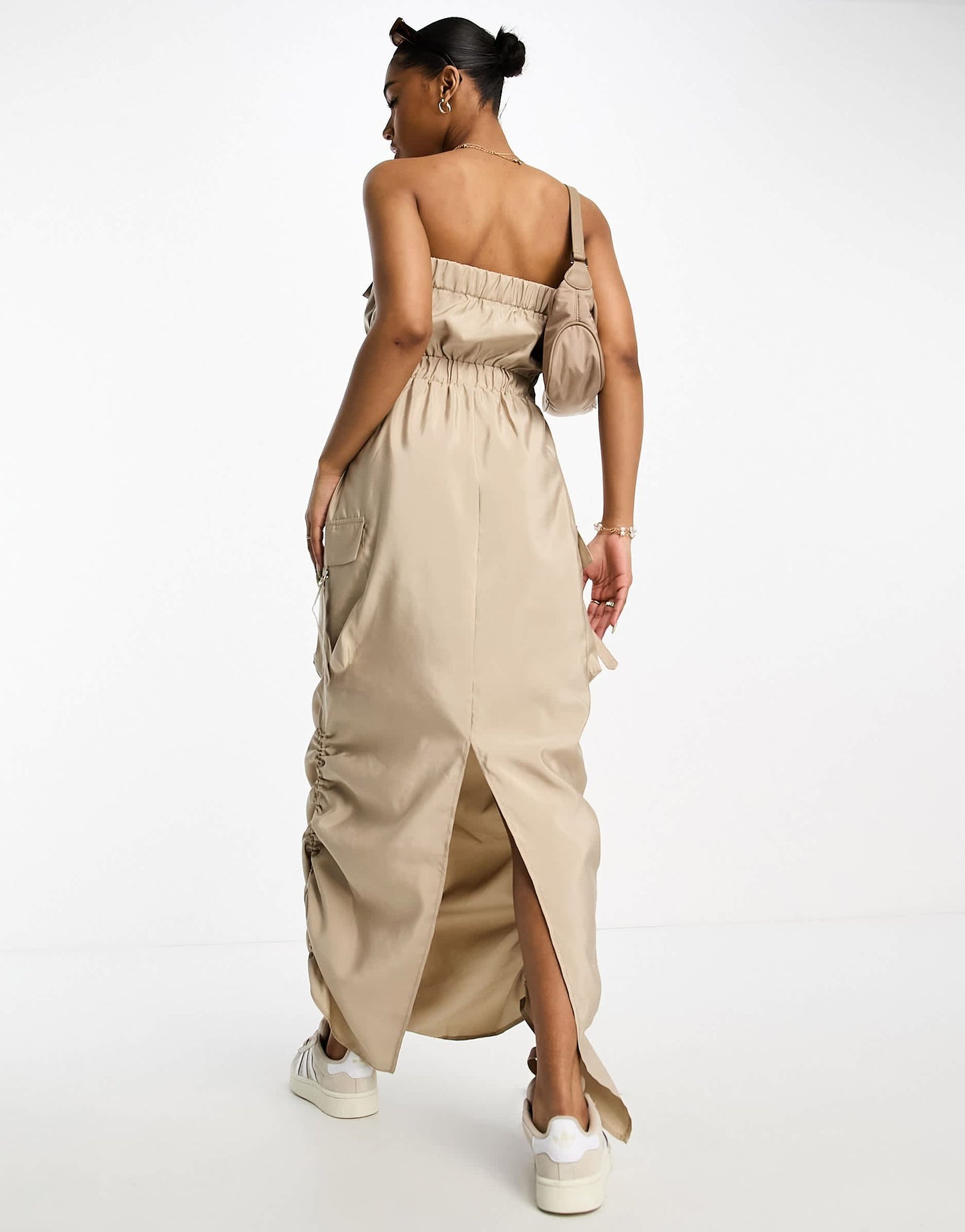 Miss Selfridge bandeau parachute dress in stone