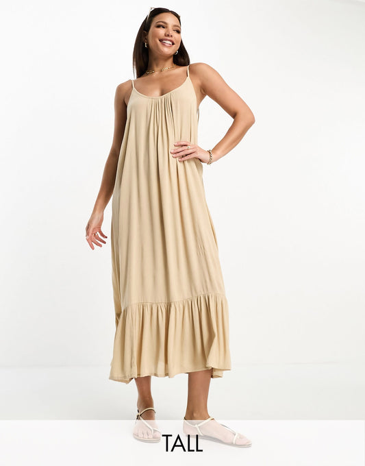 Vero Moda Tall tie shoulder beach maxi dress in cream