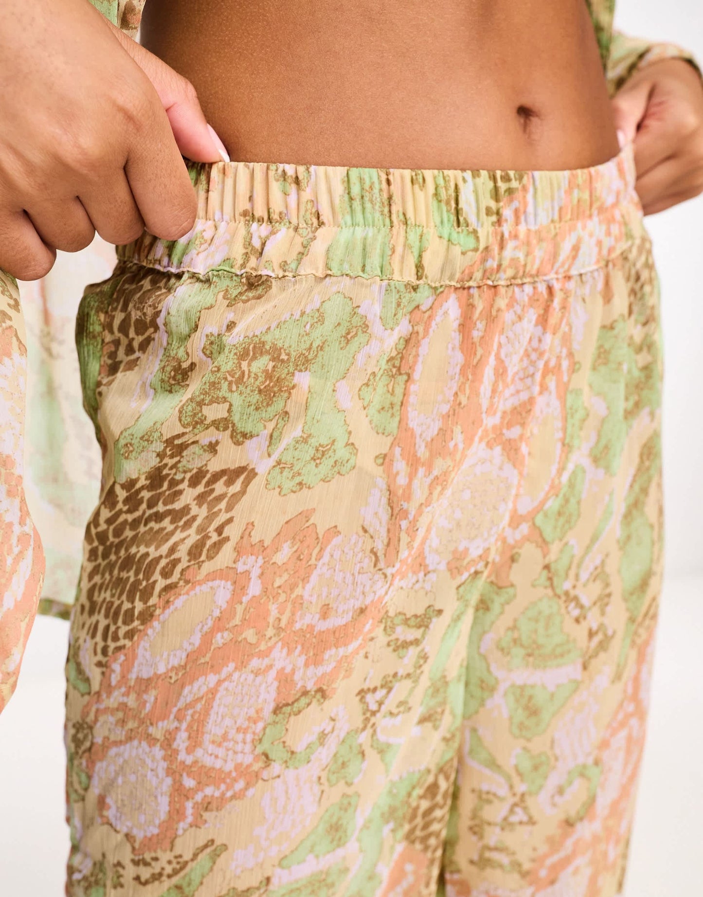 Vero Moda beach trouser co-ord in pastel snake print