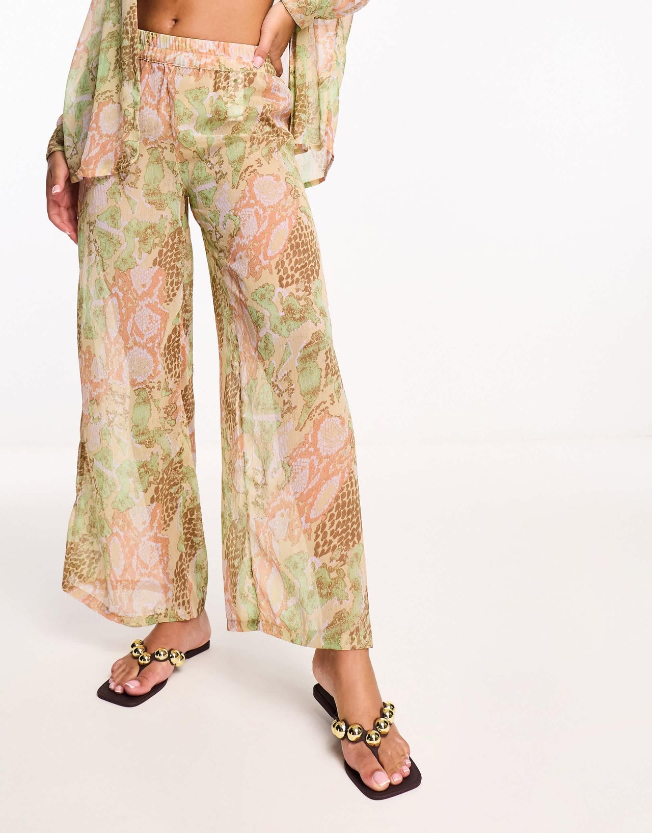 Vero Moda beach trouser co-ord in pastel snake print