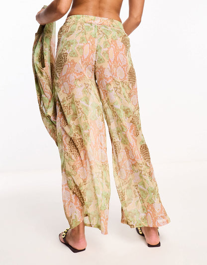 Vero Moda beach trouser co-ord in pastel snake print