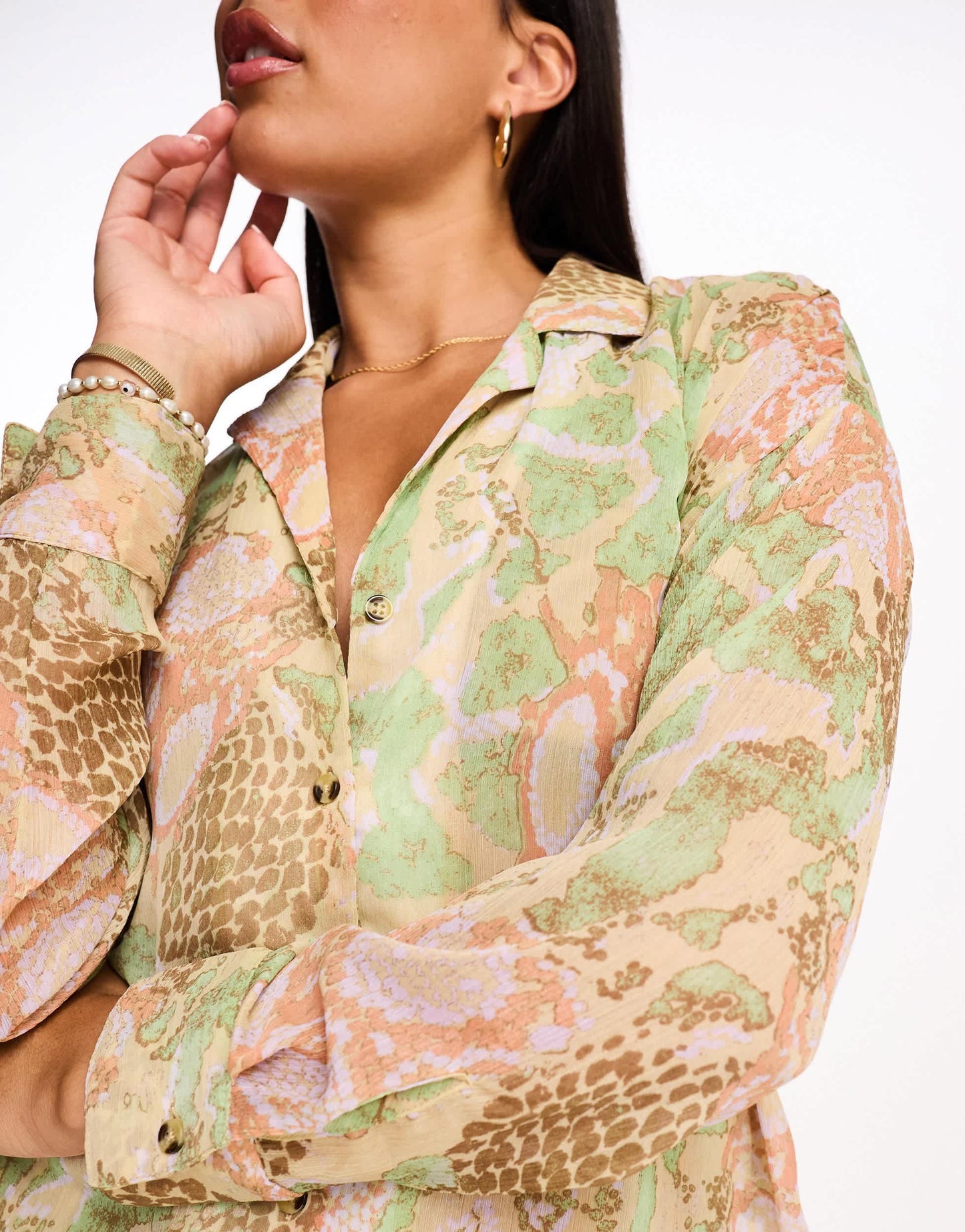 Vero Moda beach shirt co-ord in pastel snake print