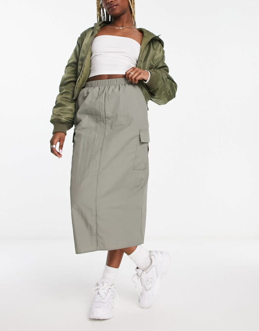 I Saw It First cargo midi skirt in khaki