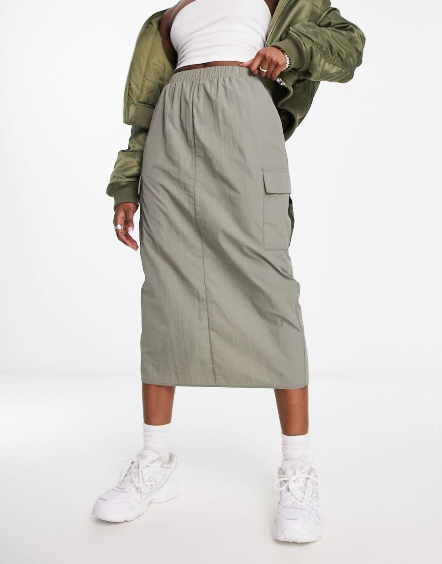 I Saw It First cargo midi skirt in khaki