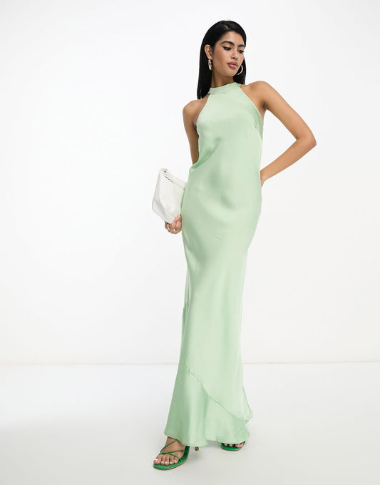 Vila Bridesmaid halterneck maxi dress in mint green