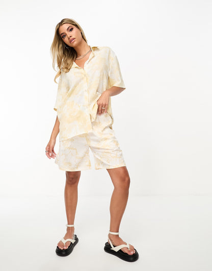 Sixth June co-ord marble printed shirt with open detail back in yellow