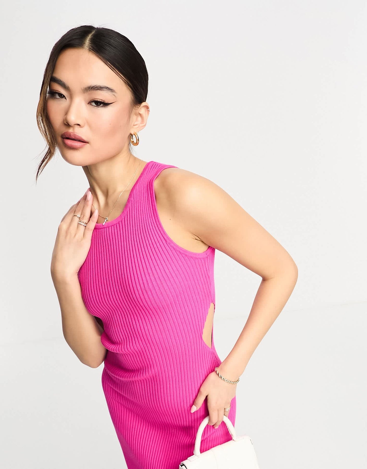 Sixth June knitted cut out midi dress in pink