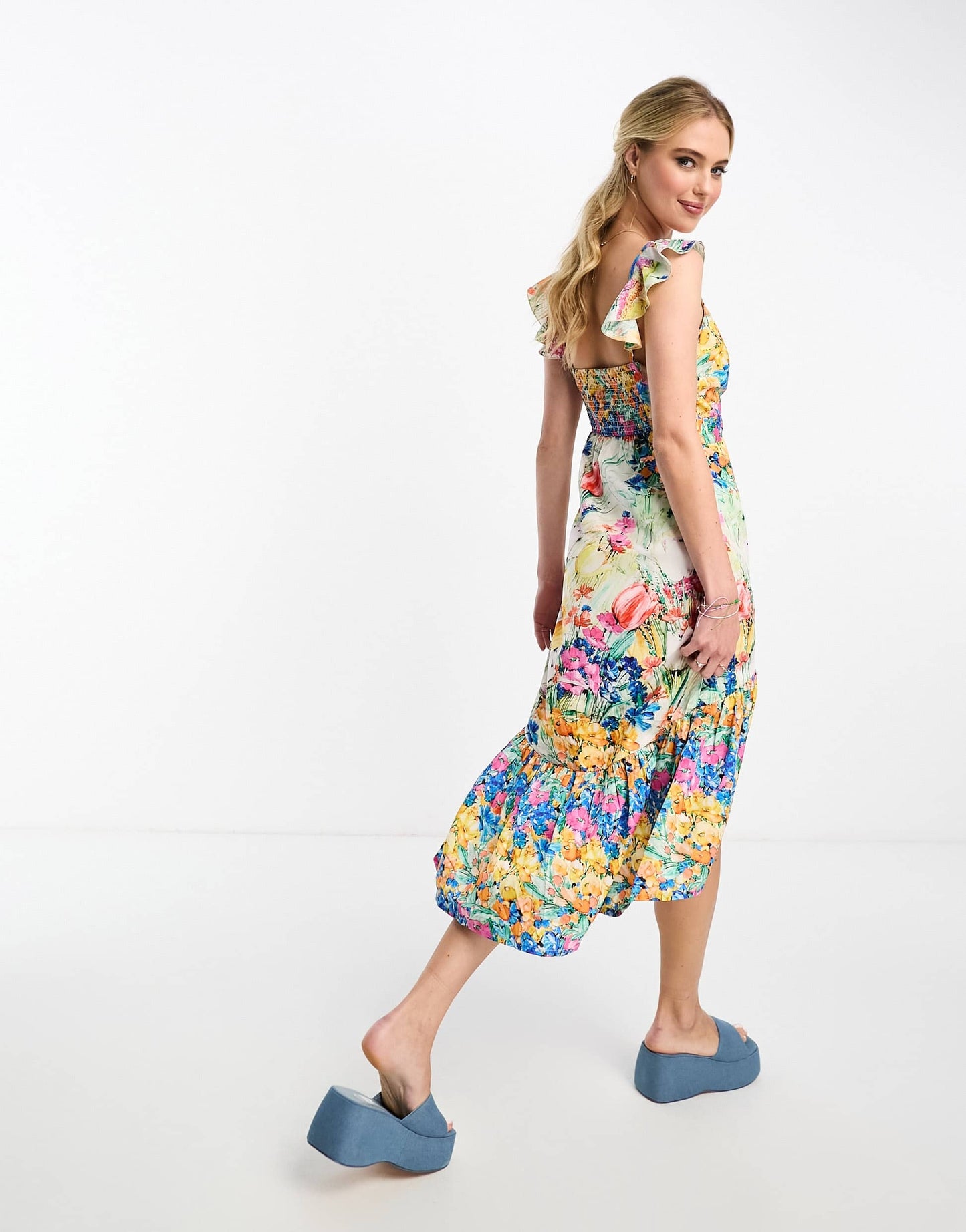Hope & Ivy twist front high low midi dress in bright floral