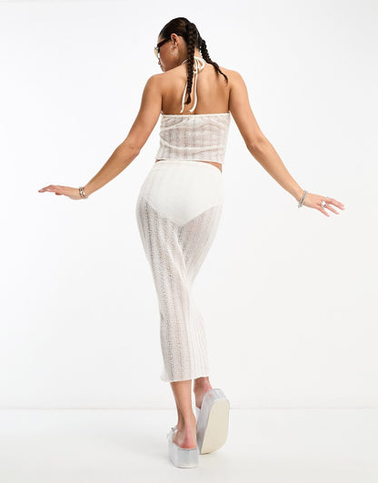 COLLUSION low rise knitted beach maxi skirt in white
