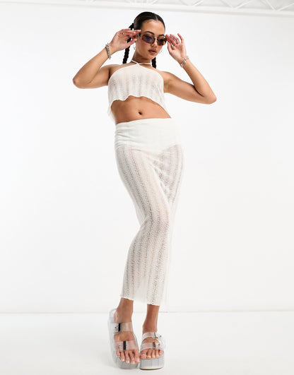 COLLUSION low rise knitted beach maxi skirt in white