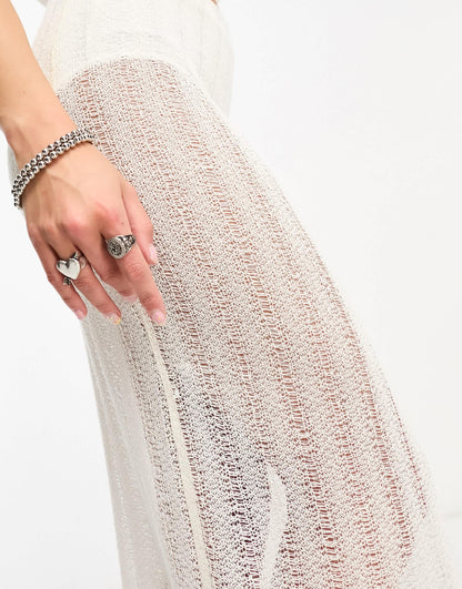 COLLUSION low rise knitted beach maxi skirt in white