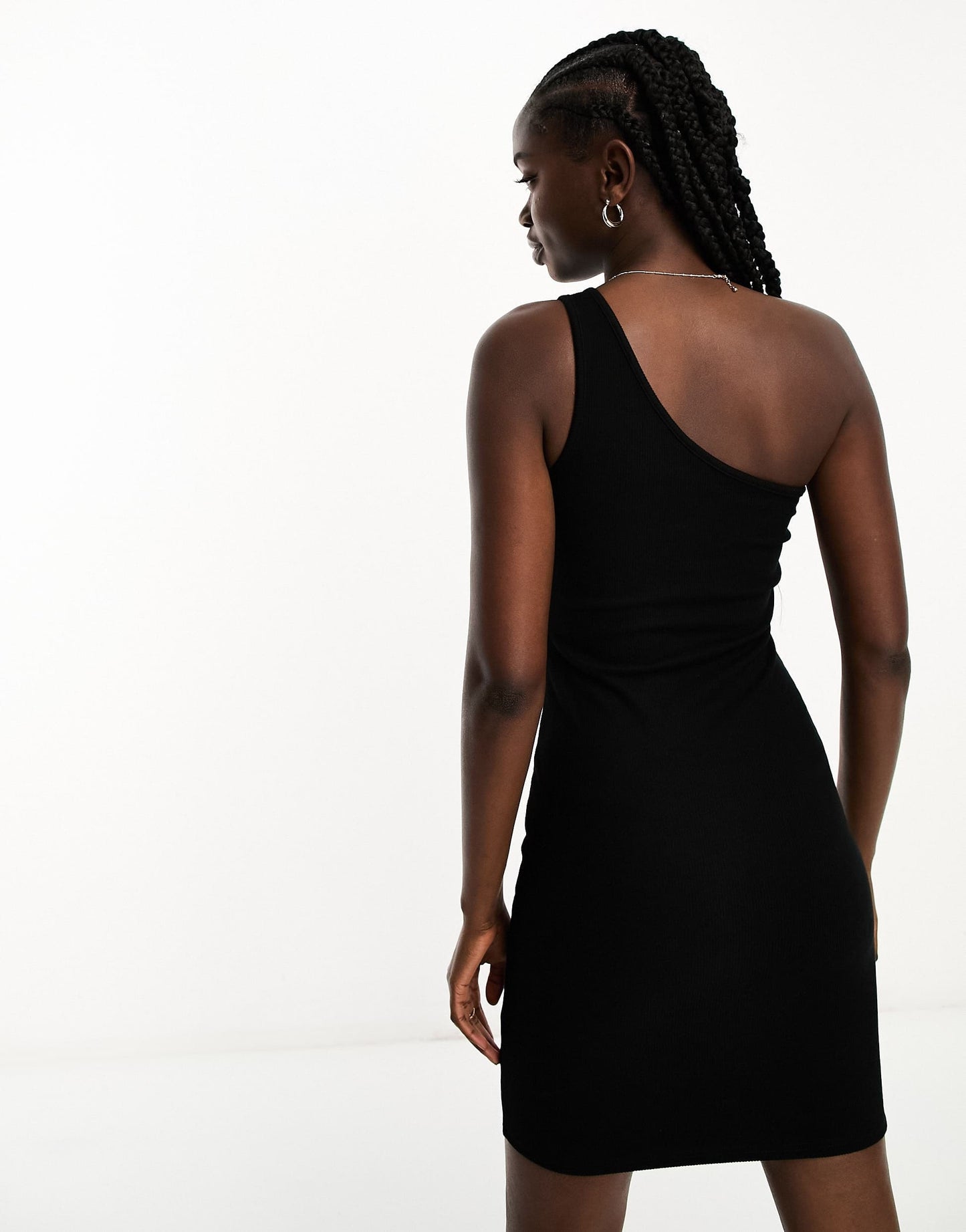 Brave Soul Maria ribbed one shoulder mini dress in black