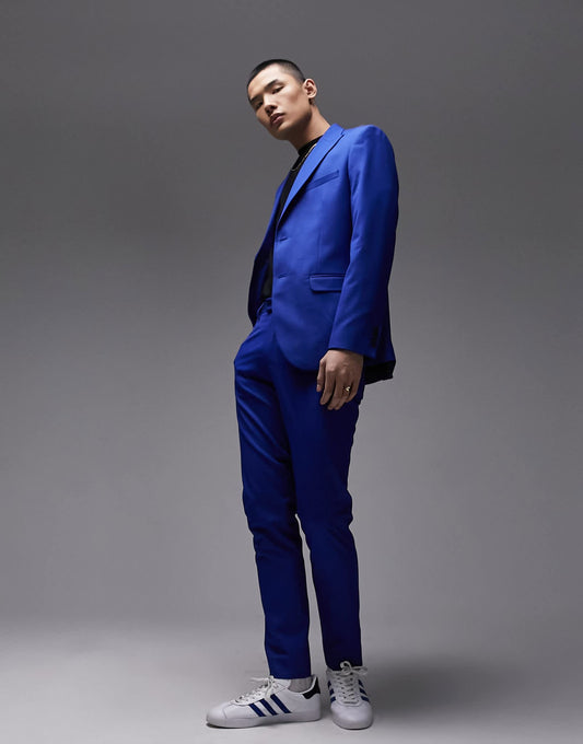 Topman Premium slim suit trouser in blue