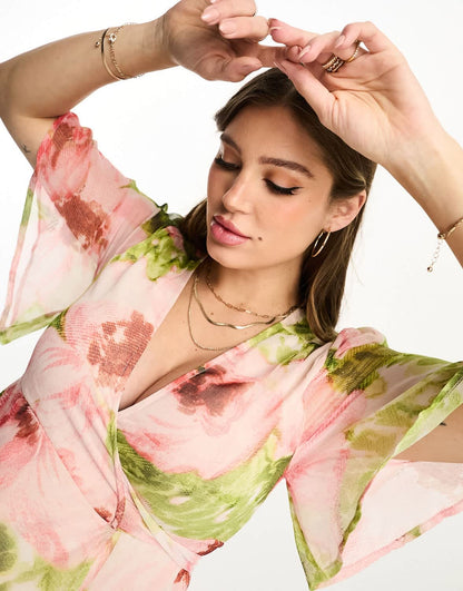 Hope & Ivy Maternity ruffle wrap maxi dress in pink floral print