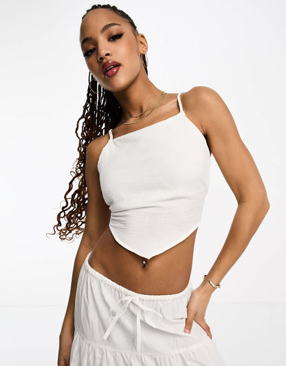 Vero Moda square neck hanky top with tie back in white