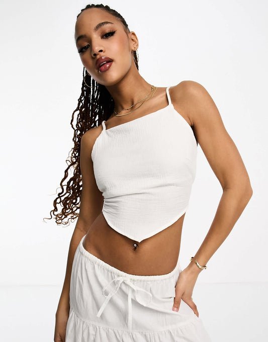 Vero Moda square neck hanky top with tie back in white