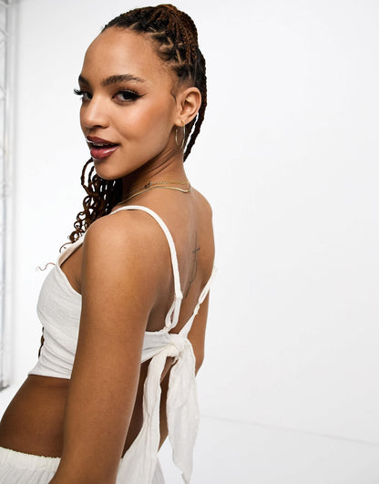 Vero Moda square neck hanky top with tie back in white