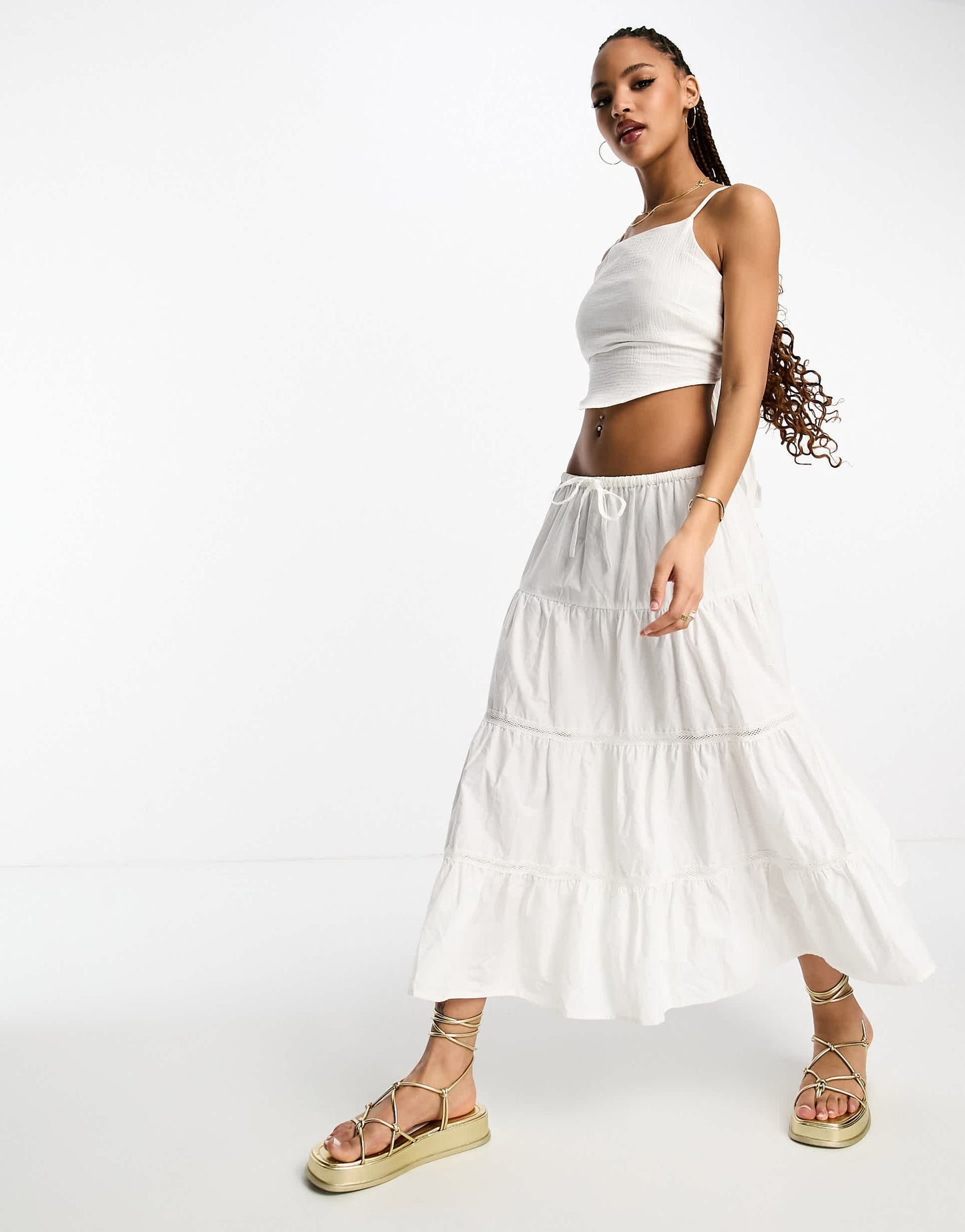 Vero Moda square neck hanky top with tie back in white