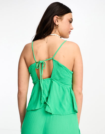 Vero Moda shirred cami top co-ord in bright green