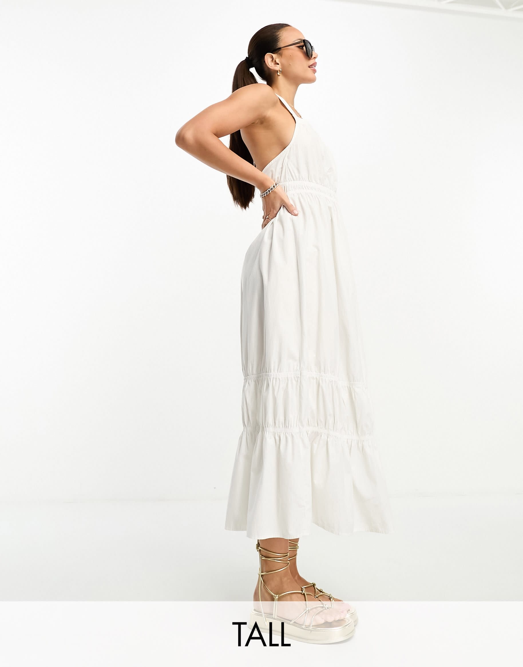 Vero Moda Tall cross back maxi dress in white