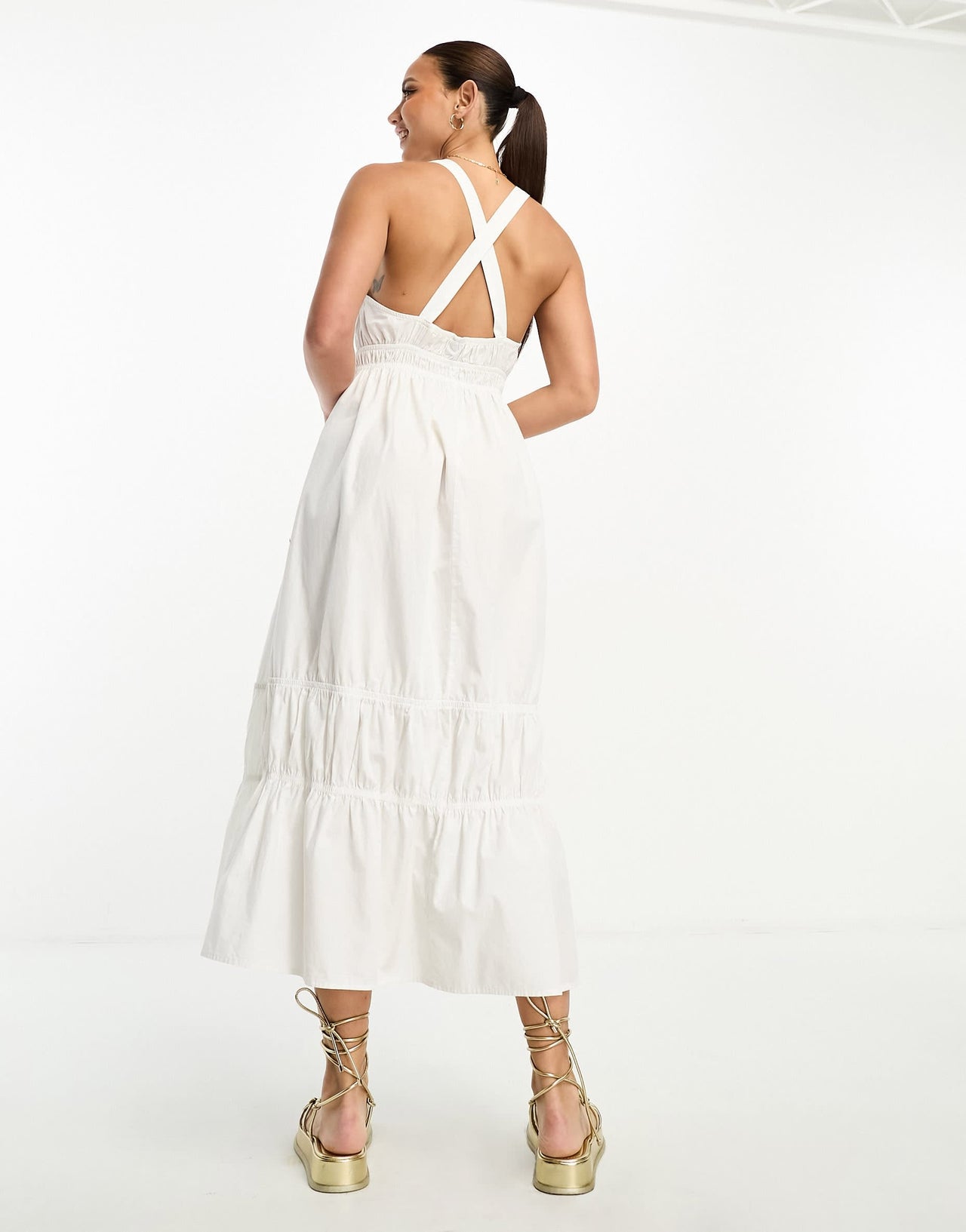 Vero Moda Tall cross back maxi dress in white