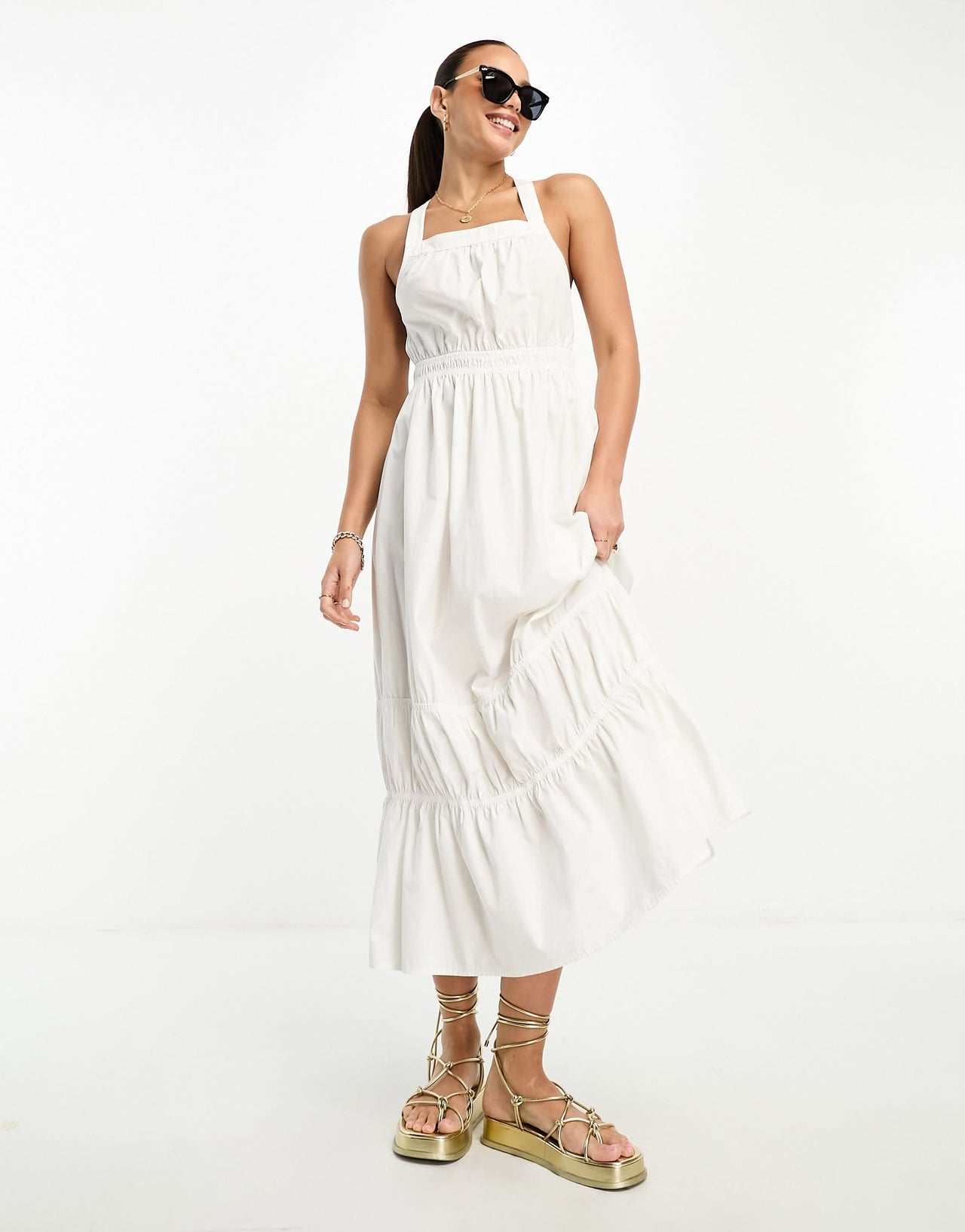 Vero Moda Tall cross back maxi dress in white