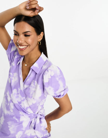 Mamalicious Maternity wrap front midi dress in lilac and white