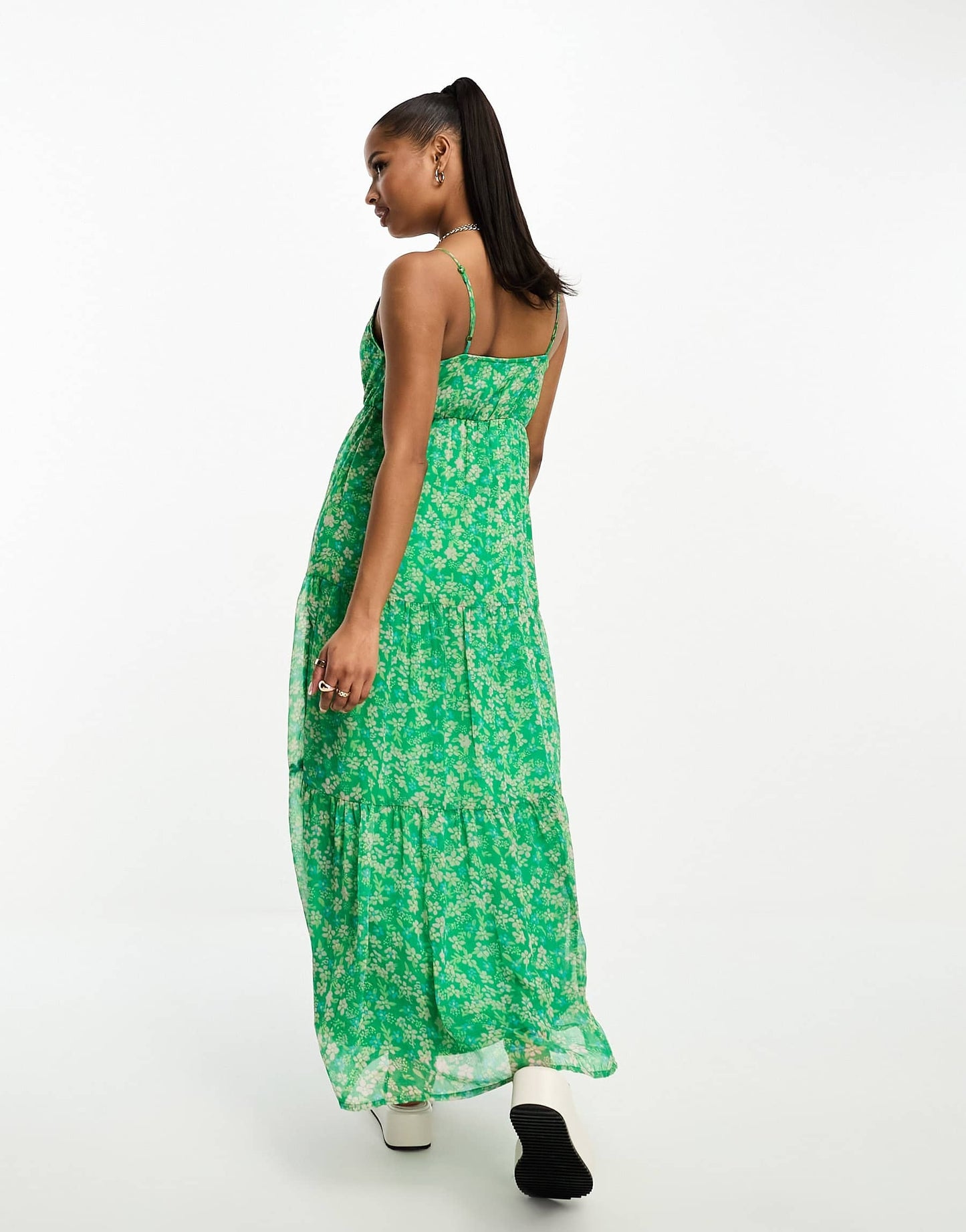Vero Moda Petite tie front cami maxi dress in green florals